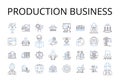 Production business line icons collection. Manufacturing industry, Service sector, Retail business, Agricultural