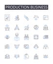Production business line icons collection. Manufacturing industry, Service sector, Retail business, Agricultural
