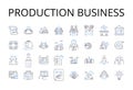 Production business line icons collection. Manufacturing industry, Service sector, Retail business, Agricultural