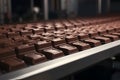 Production of chocolates at the factory, conveyor. Generative AI.