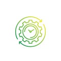 Production cycle icon with cogwheel and watch