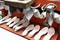 Production designer shoes.Footwear production by human hands.Sho Royalty Free Stock Photo