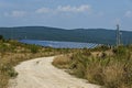 Production of energy through solar collectors in the solar power plant near village Paunovo, Sredna Gora mountain, Ihtiman, Bulgar Royalty Free Stock Photo