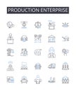 Production enterprise line icons collection. Creation business, Assembly company, Manufacturing corporation, Building