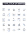 Production enterprise line icons collection. Creation business, Assembly company, Manufacturing corporation, Building