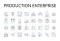 Production enterprise line icons collection. Creation business, Assembly company, Manufacturing corporation, Building