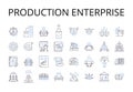 Production enterprise line icons collection. Creation business, Assembly company, Manufacturing corporation, Building