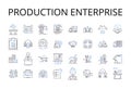 Production enterprise line icons collection. Creation business, Assembly company, Manufacturing corporation, Building