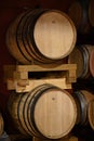 Production of fortified jerez, xeres, sherry wines in dark oak barrels in sherry triangle, Jerez la Frontera, El Puerto Santa Royalty Free Stock Photo