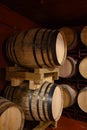 Production of fortified jerez, xeres, sherry wines in dark oak barrels in sherry triangle, Jerez la Frontera, El Puerto Santa Royalty Free Stock Photo