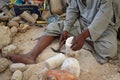 Production of hand-made egyptian onyx souvenirs by arabic man.