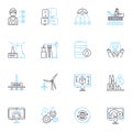 Production house linear icons set. Film, Studio, Video, Cinematography, Editing, Direction, Script line vector and