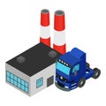 Production insurance icon isometric vector. Big truck near factory building icon Royalty Free Stock Photo