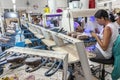 Production line children`s shoes industry in Birigui, Sao Paulo state Royalty Free Stock Photo