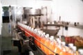 Production line for drinking water, fruit juice and liquid medicine in the factory. Sterilized and sterilized bottle filling machi