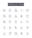 Production line icons collection. Creation, Development, Fabrication, Manufacture, Generation, Construction, Assembly