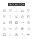 Production line icons collection. Creation, Development, Fabrication, Manufacture, Generation, Construction, Assembly