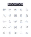 Production line icons collection. Creation, Development, Fabrication, Manufacture, Generation, Construction, Assembly