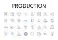 Production line icons collection. Creation, Development, Fabrication, Manufacture, Generation, Construction, Assembly