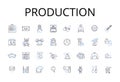 Production line icons collection. Creation, Development, Fabrication, Manufacture, Generation, Construction, Assembly