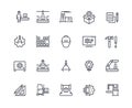 Production line icons. Industry machine production, factory conveyor line, automatic robot manipulator. Industrial