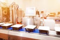 Production line packaging and cutting of meat.Food products meat chicken in plastic packaging on the conveyor.Poultry Royalty Free Stock Photo