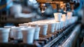 Production line with white plastic cups Royalty Free Stock Photo