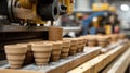 Production line with white plastic cups Royalty Free Stock Photo