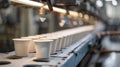 Production line with white plastic cups Royalty Free Stock Photo