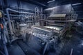 Production machine with rolls of new paper in waste paper recycling factory Royalty Free Stock Photo
