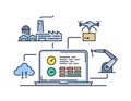 Production management application user interface. technology, connection, business robot, cyber. linear illustration