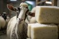 Production of organic goat cheese and a curious goat. Generative AI