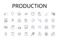 Production line icons collection. Creation, Development, Fabrication, Manufacture, Generation, Construction, Assembly