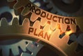 Production Plan Concept. Golden Gears. 3D Illustration. Royalty Free Stock Photo