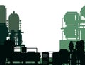 Production plant. Frame composition. Silhouette of objects. Industrial technical equipment. Factory chemical. Modern