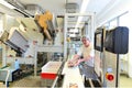 Production of pralines in a factory for the food industry - conveyor belt worker with chocolate Royalty Free Stock Photo