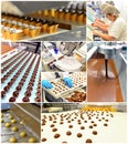 Production of pralines in a factory for the food industry - conveyor belt worker with chocolate Royalty Free Stock Photo