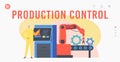 Production Remote Control on Plant Landing Page Template. Conveyor Belt Smart Factory Workflow. Worker Control Robot