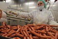 Production of sausages and sausages at the food factory Pitproduct Royalty Free Stock Photo