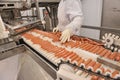 Production of sausages and sausages at the food factory Pitproduct Royalty Free Stock Photo