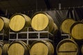 Production of sweet cassis creme liquor and marc from ripe black currant berries, distillation and maturation in wooden barrels. Royalty Free Stock Photo