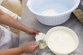 Production of traditional artisanal buffalo milk cheese, in countryside of Minas Gerais, Brazil Royalty Free Stock Photo