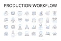 Production workflow line icons collection. Manufacturing process, Design approach, Operational system, Service delivery