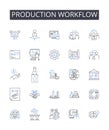 Production workflow line icons collection. Manufacturing process, Design approach, Operational system, Service delivery