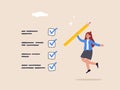 Productive, complete task get work done, accomplish work or finish checklist, project management or good result survey Royalty Free Stock Photo