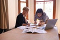 A productive day. A cropped shot of two focused women working together in a home office. Royalty Free Stock Photo