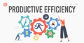 Productive Efficiency Landing Page Template. Teamwork Productivity, Characters Moving Huge Gear Cogwheel Mechanism