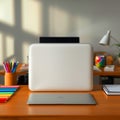 Productive Home Office Desk with Laptop Supplies Royalty Free Stock Photo