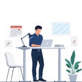 Productive Remote Worker Using Laptop at Adjustable Stand-Up Desk Royalty Free Stock Photo