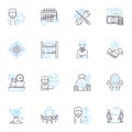 Productive space linear icons set. Workspace, Efficiency, Focus, Collaboration, Organization, Creativity, Ambience line